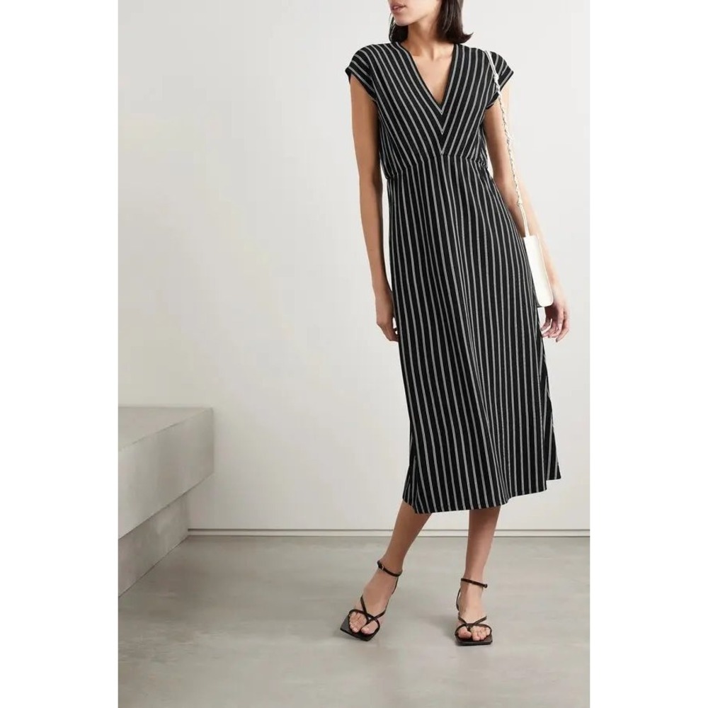 Max Mara Leisure Vada Striped Jersey Midi Dress Black White Size M